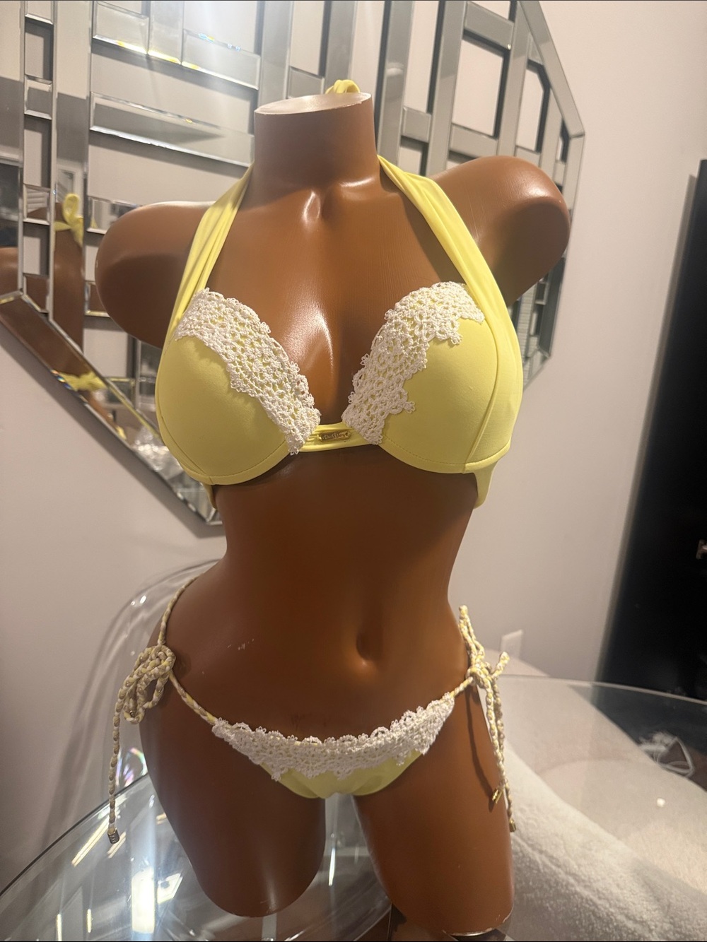 Beach Bunny Yellow Lace Trim Push-Up Bikini